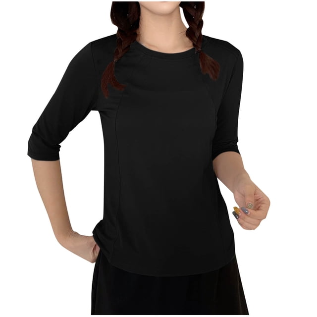 fatyb Chandails de Détente à Manches 3/4 pour Femmes Col Ras du Cou Amples et Confortables Blouses Chandail Décontracté de Tous les Jours T-Shirt de Pyjama