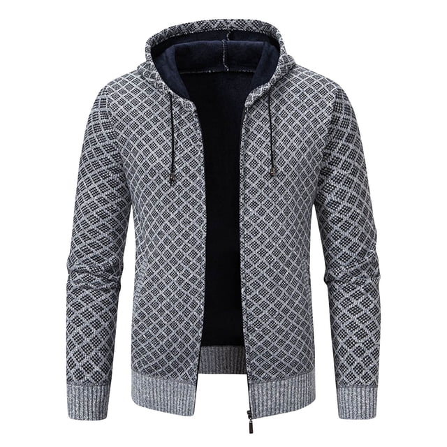 RXIRUCGD Men's Winter Printed Design Zippered Sweater Long Sleeved Hooded Casual Jacket, Gray, Size: 3XL