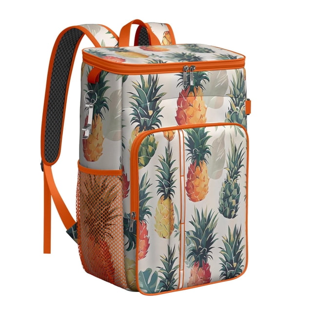 Pineapple Lover Backpack Cooler, Tropical Print Insulated Bag, Leakproof and Waterproof Lunch Backpack for Summer Outings