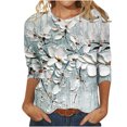 thumbnail image 1 of Pompotops T-shirt Imprimé Loose Mode Femme Mi-Longueur Manches 3/4 Chemisier Col Rond Manches Décontractées, 1 of 5