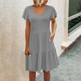 thumbnail image 1 of Robes pour Femmes 2024 Été Surdimensionnée Décontractée Ample Robe Débardeur Plage Col en V avec Poche Robe d'Été Manches Courtes Robes Rabais de 50 % Liquidation!, 1 of 1