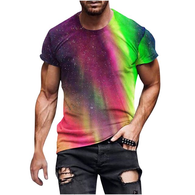 Hauts d'Été T-shirts pour Hommes Grande Taille Manches Courtes Col Rond Hauts Impression 3D Entraînement Léger Mode Sorties Hauts Grandes Tailles Chemises pour Hommes (Vert, G)