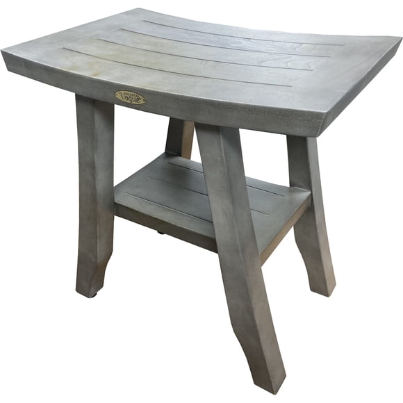 CoastalVogue Satori 18 Pouces Gris Imperméable Banc de Douche en Teck Tabouret Siège Chaise pour Intérieur de Douche Offre Sécurité, Rangement et Organisation pour Accessoires de Salle de Bain
