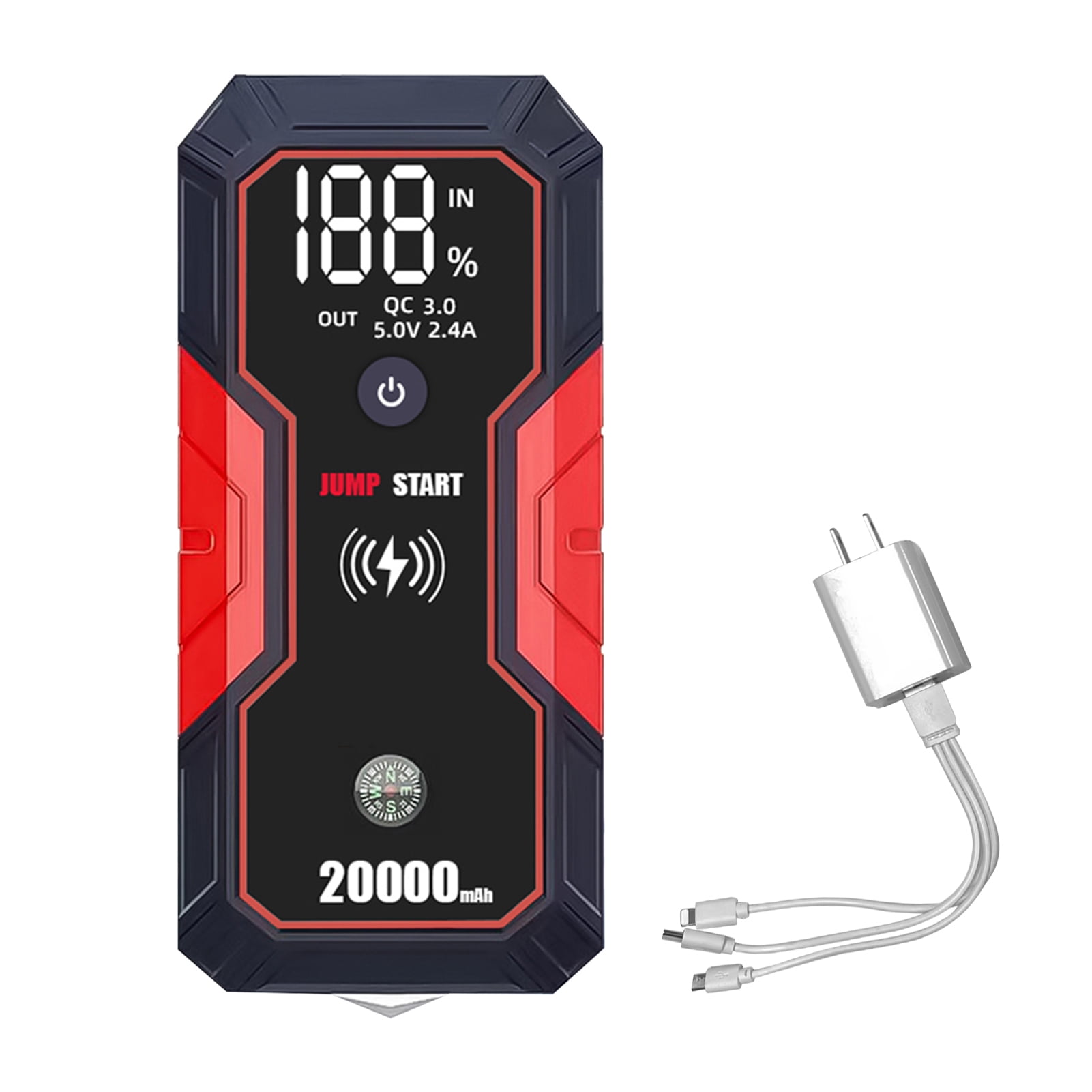 Riwcyla Portable Car Jump Starter 20000mAh 12V Car Battery Starter(up to 5.0L Gas, 3.5L Diesel Engines),USB Quick Charge, Fast Wireless and Flashlight