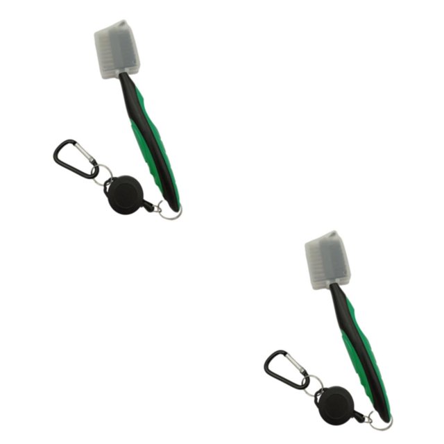 Ruiboury Golf Club Brush Portable Handheld Replacement Double-sided Ball Shoe Brushes Green with Lid 2Set