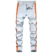 EGNMCR Jeans for Men, Men's Elastic Waist Loose Fit Denim Pants, Mens Pull On Jeans Men's High-end Stretch Nostalgic Frayed Slim-fit Jeans Men Pants