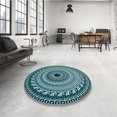 thumbnail image 4 of Ahgly Company Tapis Rond Lavable en Machine Intérieur Transitionnel Vert Sarcelle Profond, 5 Pieds Rond, 4 of 7