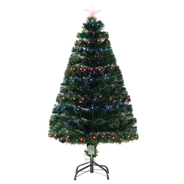 Prelit Artificial Optical Christmas Tree Spruce Tree Holiday Decor w/ Metal