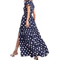 thumbnail image 4 of Pisexur Robe à Manches Courtes Col en V Mode Été Robe Longue Fendue à Taille Élastique à Imprimé Polka pour Femmes en Liquidation, 4 of 7