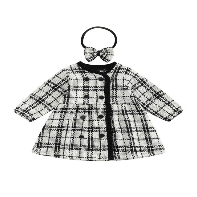 Ensemble de Robe à Carreaux Bébé Bébé Fille Volants Veste à Manches Longues Robe de Ligne + Bandeau 2PCS Ensembles Rose 9-12 Mois