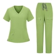 thumbnail image 2 of Nfurl Ensemble d'Uniforme d'Infirmière pour Femmes, 2 Pcs, Hauts à Manches Courtes à Col en V avec Cordon de Serrage, Pantalon à Taille Élastique, Uniforme d'Infirmière, Ensemble Assorti, Vert, TG, 2 of 4