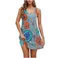 thumbnail image 2 of Ovzne Robes d'Été pour Femmes 2025 Robe pour Femme Robe Décontractée et à la Mode pour Femmes Imprimée Col Rond Sans Manches avec Poche Robe Courte Décontractée Robe Grande Taille Imprimée Liquidation, 2 of 7