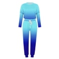 thumbnail image 4 of Mrat Women Track Suits 2 Piece Set 2 Piece Jogging Sets Gradient Color Polyester Long Sleeve Sweatsuits Sets Two Piece Track Suits Drawstring High Waist Pants Set Comfy Outfits T-Blue XL, 4 of 5