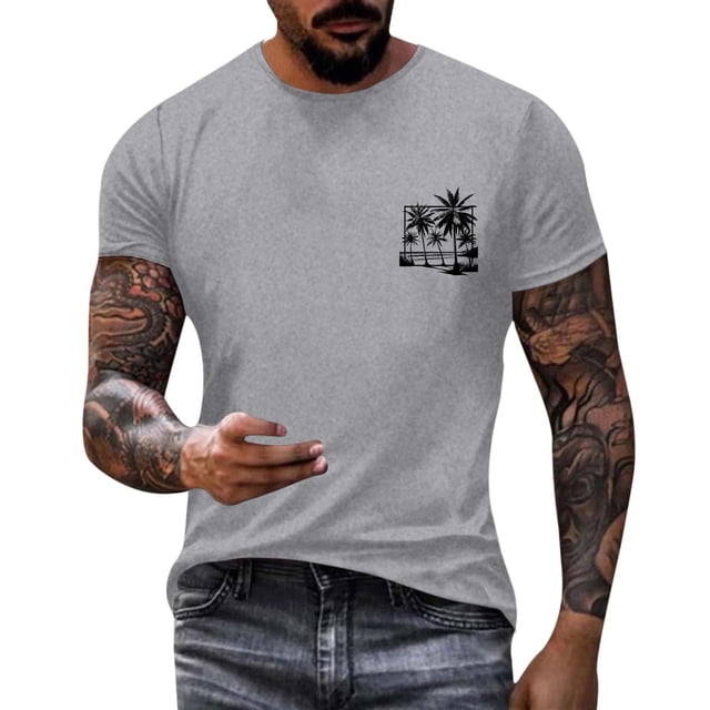 T-shirt à Imprimé Cocotier à la Mode pour Hommes, Manches Courtes, Col Rond, Décontracté, Tendance Fleur pour Hommes, Haut Basique Stylé