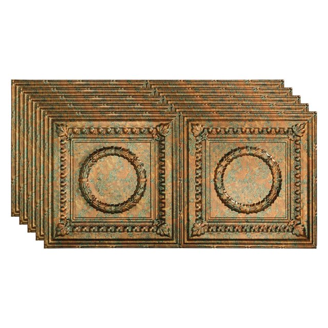 Fasade Rosette Decorative Vinyl Ceiling Panel 2ft x 4ft 5 Pack Copper Fantasy