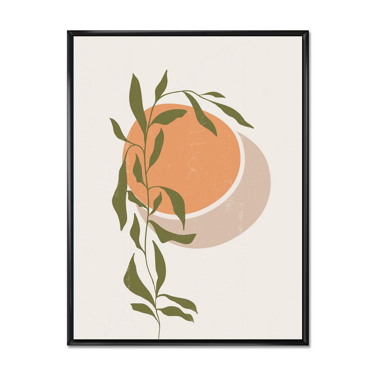 Designart Soleil et lune orange abstraits avec des feuilles tropicales ART MURAL À CADRE FLOTT