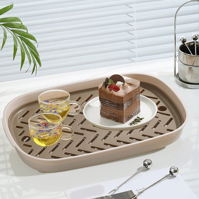 Fruit Tray Double Draining Tray Tea Tray Household Tea Cup Tray Shelf Large Tray Tea Set Tray Living Room Kitchen Storage Bowl Rack