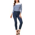 thumbnail image 2 of INSPIRE CHIC Blouse pour Femme à Rayures à Blocs de Couleur à Manches Longues T-Shirt Décontracté S Bleu Blanc, 2 of 7