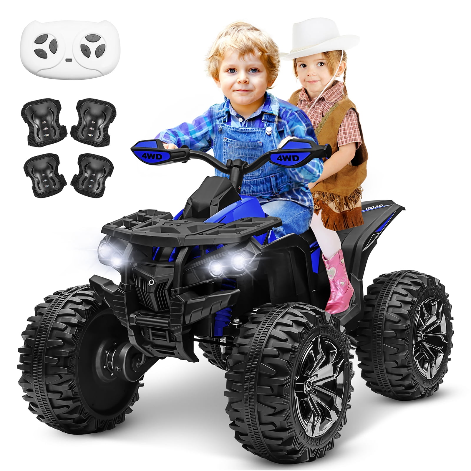 Joyracer 4x4 24V Kids Ride on ATV with Remote Control, 2 Seater 24 Volt Ride on Toys, 800W 4-Wheeler Quad Car for Big Kids, Blue