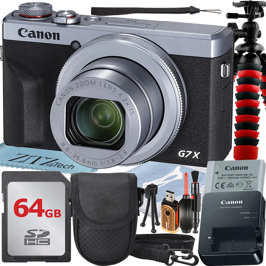 Canon PowerShot G7 X Mark III Digital Camera (Silver) with 4.2x Optical Zoom Lens + 64GB Memory Card + Case + ZeeTech Advanced Bundle