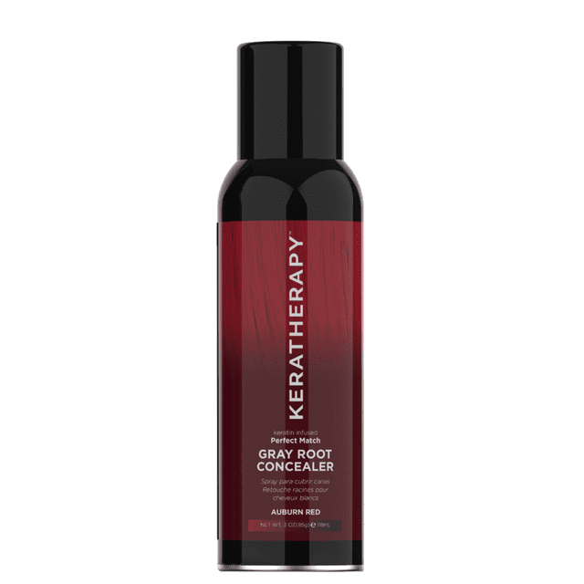 Keratherapy Perfect Match Cache-Racines Gris en Rouge Auburn, Bouteille Vaporisateur 3oz. Conçue pour Couvrir Temporairement les Racines Grises avec un Vaporisateur Facile à Utiliser. la Bouteille Présente un Capuchon Noir Élégant et un design Dégradé Rouge avec le logo Keratherapy. l'Emballage Peut Varier.