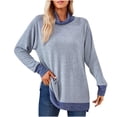 thumbnail image 2 of Timegard Tops for Women High Neck Long Sleeve Side Split Color Block Tshirts Fall Casual Loose Tops, 2 of 6