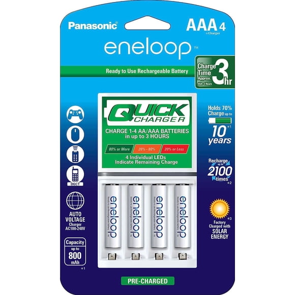 Panasonic Eneloop Advanced Individual Battery 3 Hour Quick Charger with AAA Eneloop Rechargeable Batteries,(Pack of 4)