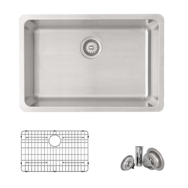 Stylish Dual Mount 27" Stainless Steel Single Bowl Kitchen Sink with Grid & Strainer S-406TG