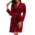 thumbnail image 4 of ManxiVoo Plush Fleece Long Robe Shawl Collar Cozy Warm Bathrobe Spa Relaxation House Coat XL Size Wine, 4 of 6
