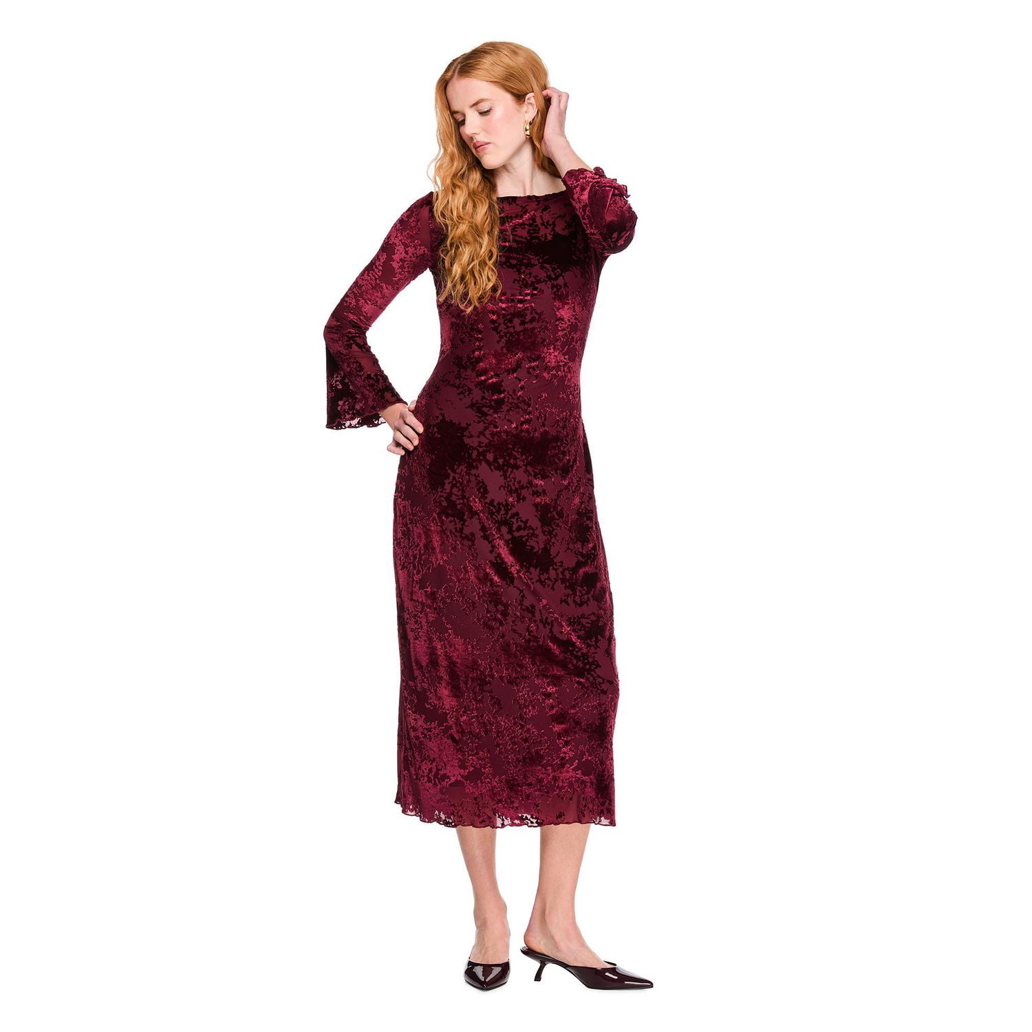 Robe longue en velours teint par dévorage George pour femmes