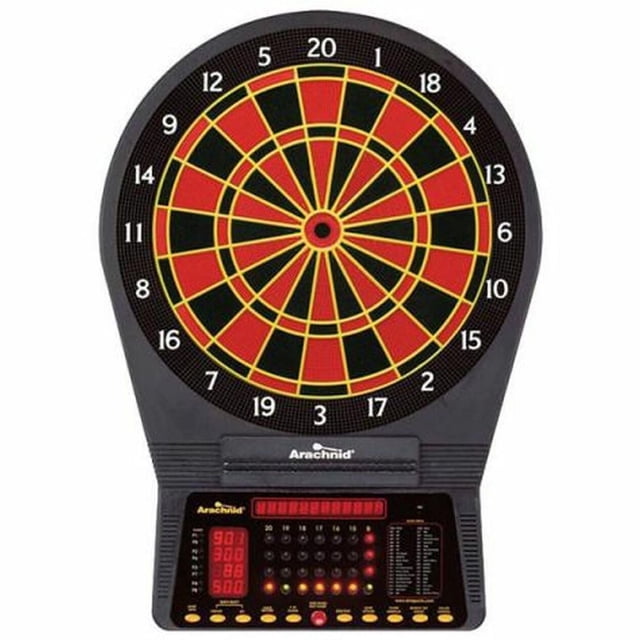 Arachnid Cricket Pro 750 Tableau de Fléchettes Électronique avec une Zone Cible de Régulation de 15,5 Pouces Comprenant des segments NylonTough Rouges et Noirs avec des Séparateurs Jaunes Micro-Minces, un Tableau d'Affichage Numérique à DEL avec Affichages Rouges et Boutons de Contrôle en Dessous, Conçu pour une Utilisation en Salle de Jeux, Compatible avec jusqu'à Huit Joueurs.
