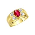 thumbnail image 3 of RYLOS Men's Rings Yellow Gold Plated Silver Rings Classic Designer Style 8X6MM Oval Gemstone &  Diamond Ring Ruby July Birthstone Rings For Men,  Size 12, 3 of 7