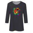 thumbnail image 4 of Qertyioot Cadeau de Saint-Valentin pour Femmes, Mode Manches Trois-Quarts Col Rond Rétro Imprimé de Noël Haut Ample Blouse Manches Trois-Quarts, 4 of 4