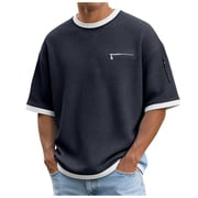 Zshosam Short Sleeve Henley Shirts for Men Mens Crewneck T Shirts Relaxed Plain Soft Triblend Basic Tees Size XXXL,(Navy XXXL)
