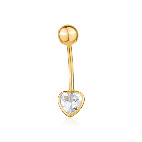 Bagues de Nombril en Or Jaune 14k Bagues Nombril Diamant Simulé Cœur Serti Clos Clou Perçage Corporel