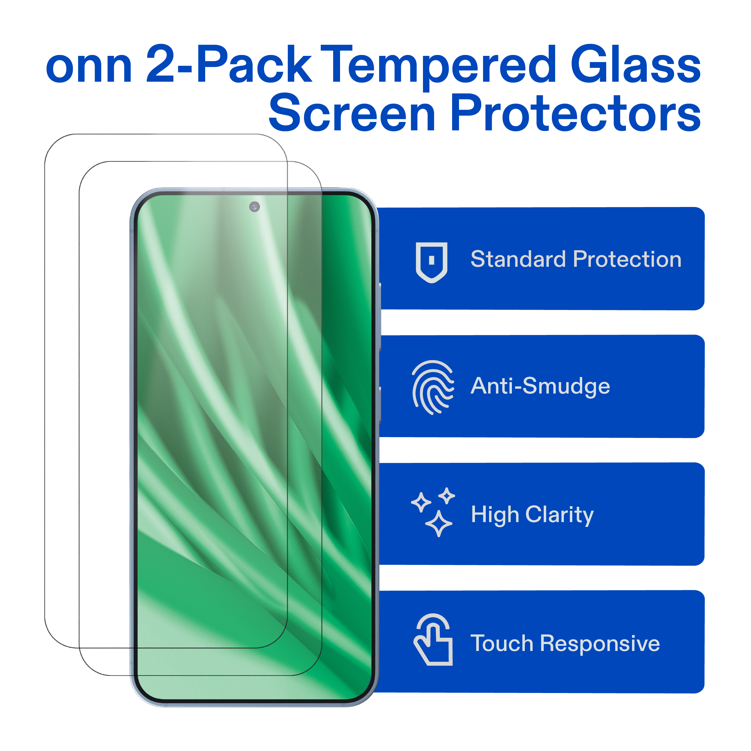 onn 2-Pack Tempered Glass Screen Protectors for Samsung Galaxy S25 FE, Standard Drop & Scratch Protection, Includes Easy Application Frame