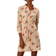 thumbnail image 1 of Allegra K Robe-Chemise à Fleurs pour Femmes à Revers, Boutonnée, avec Ceinture, G Abricot, 1 of 8