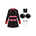 thumbnail image 4 of Hansber Tenues de Cheerleading pour Filles Uniforme de Cheerleading Déguisement avec Pompons Couvre-Chef Bas Ensemble Rouge&Blanc 10, 4 of 5
