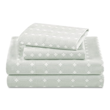 Beautiful Geometric 4-Piece Percale Sage Green Sheet Set, King by Drew Barrymore