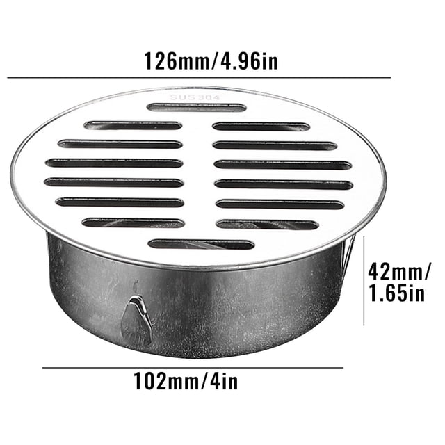 Couvercle de Drain de Plancher en Acier Inoxydable Rond, Robuste, pour Extérieur, Jardin, Toit, Carte à Brancher de Drainage avec Fond Creux et Poreux et Fini Miroir