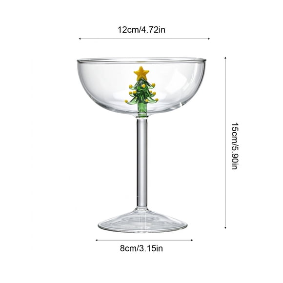 Fridja Winter Clearance Three Dimensional Christmas Tree Inside Goblet Creatives Star Decor Glass Champagne Cup Festive Cocktail Glassware for Xmas Dinner Table Decor