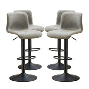 BeesClover Swivel Bar Stools, Adjustable Counter Height Barstools with Back, Height Adjustable Faux Leather Bar Chairs for Kitchen Island
