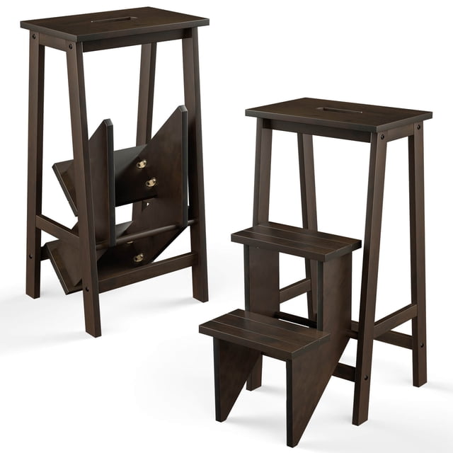 Costway Marchepied Marchepied à 3 Niveaux 3 en 1 Échelle Pliante Banc Étagère de Rangement Multifonction Café