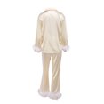 thumbnail image 4 of Fortune Women Pajamas Set, Feather Trim Long Sleeve Button-Down Lapel Tops + Pants, 4 of 9