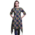 thumbnail image 1 of Bimba Kurti Asymétrique à Imprimé Floral Feuilles Bleues et Pivoines pour Femmes Robe d'Été Indienne Tunique Petit, 1 of 6
