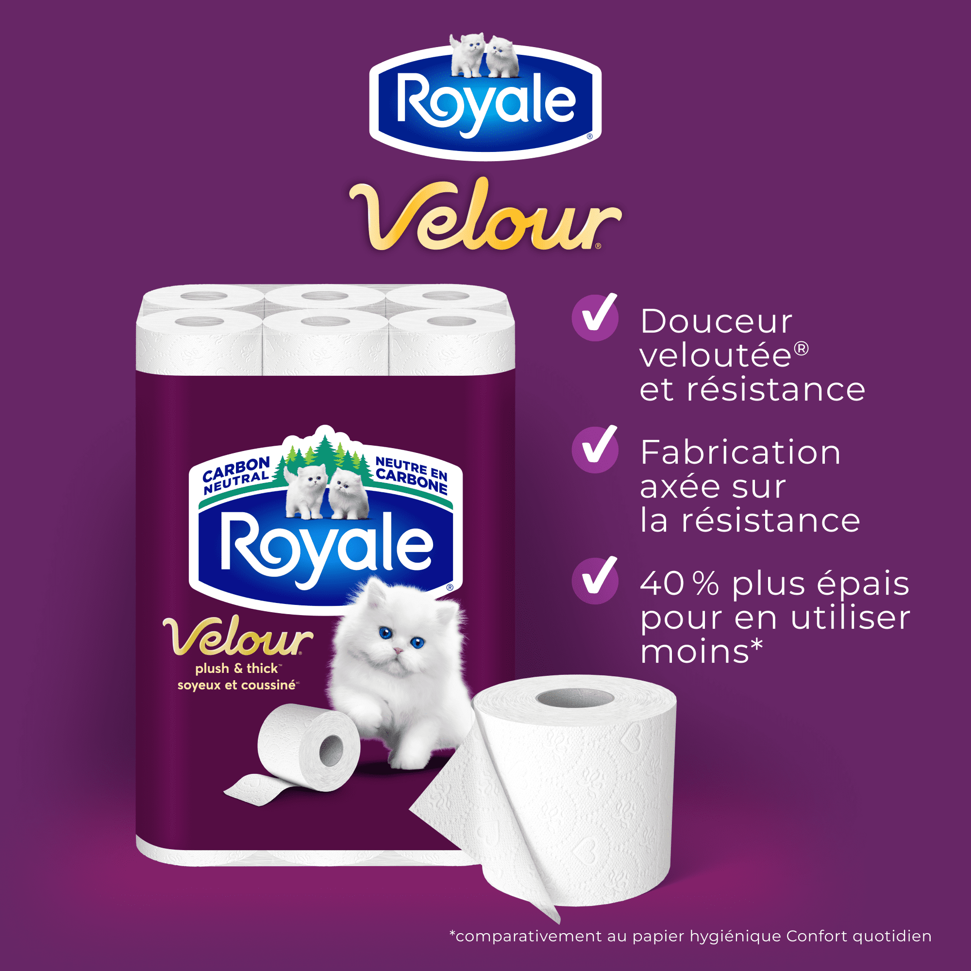 Royale Papier Hygiénique Velour, 24 équivalant à 48 rouleaux