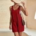 thumbnail image 4 of Économies d'Été! SROBPTY Combinaisons pour Femmes, Mode Femme Été Unie Décontractée Sans Manches à Bretelles Combinaison Courte Rouge, G, 4 of 5