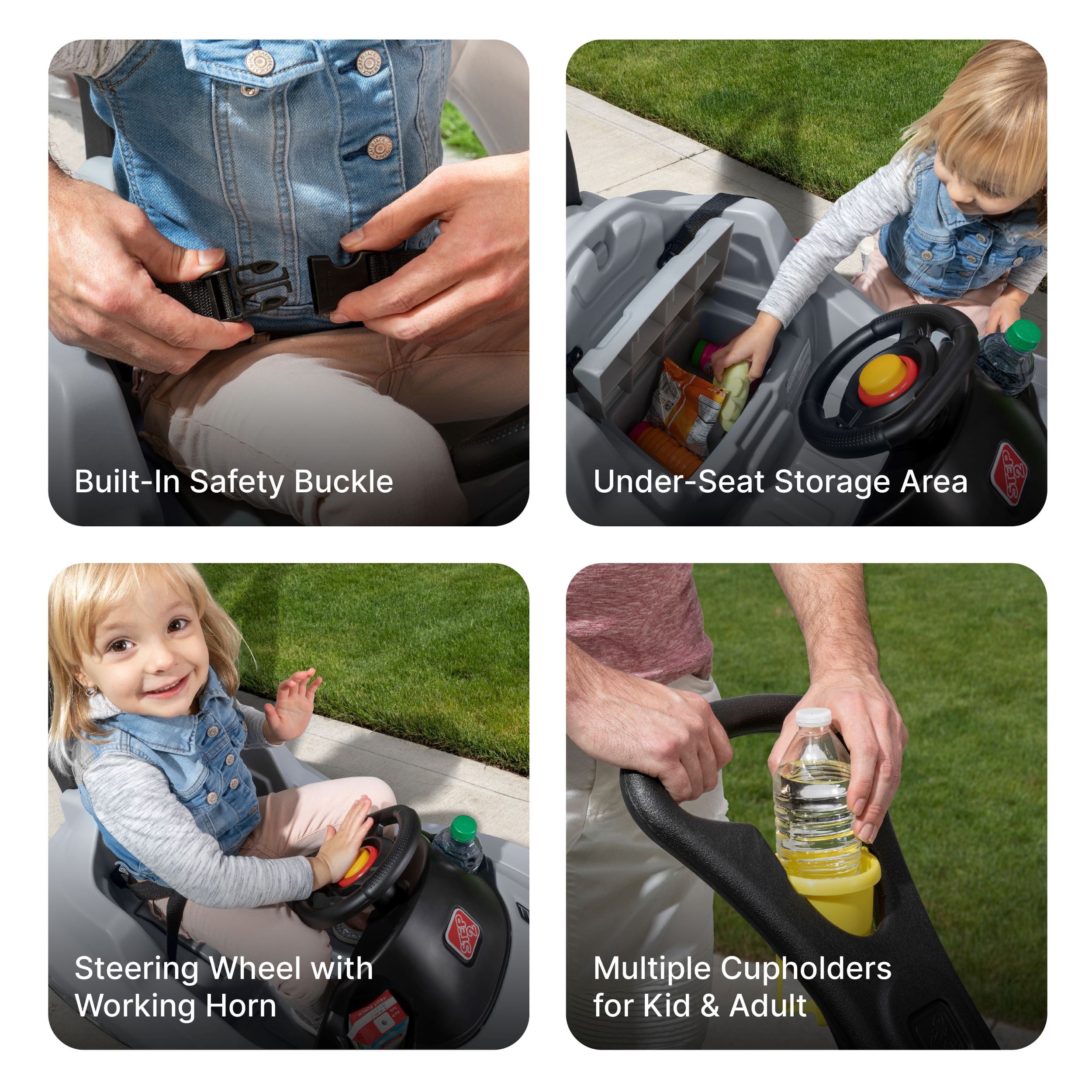 Step2 Whisper Ride Cruiser – Jouet porteur à pousser gris pour tout-petits, de 18 mois à 4 ans