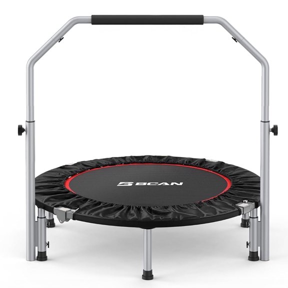 BCAN 40" Foldable Trampoline, Fitness Rebounder with Adjustable Foam Handle, Exercise Trampoline for Adults/kids Indoor/Garden Workout Max Load 330lbs