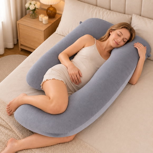 Pregnancy Pillow 69-Inch, Extra-Long U-Shaped Full Body Maternity Pillow for Side Sleepers with Removable Plush Cover, Deep Gray